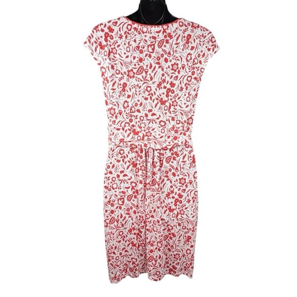 Boden Floral Margot Jersey Orange/Red White Cap Sleeve Dress Women's 8 Pockets - Picture 5 of 10